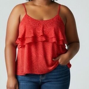 CJ Banks Womens Red Sequin Layered Sleeveless Top Plus Size 1X